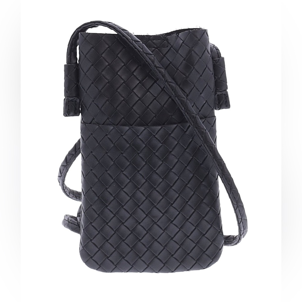 Black Woven Phone Pouch Crossbody Bag